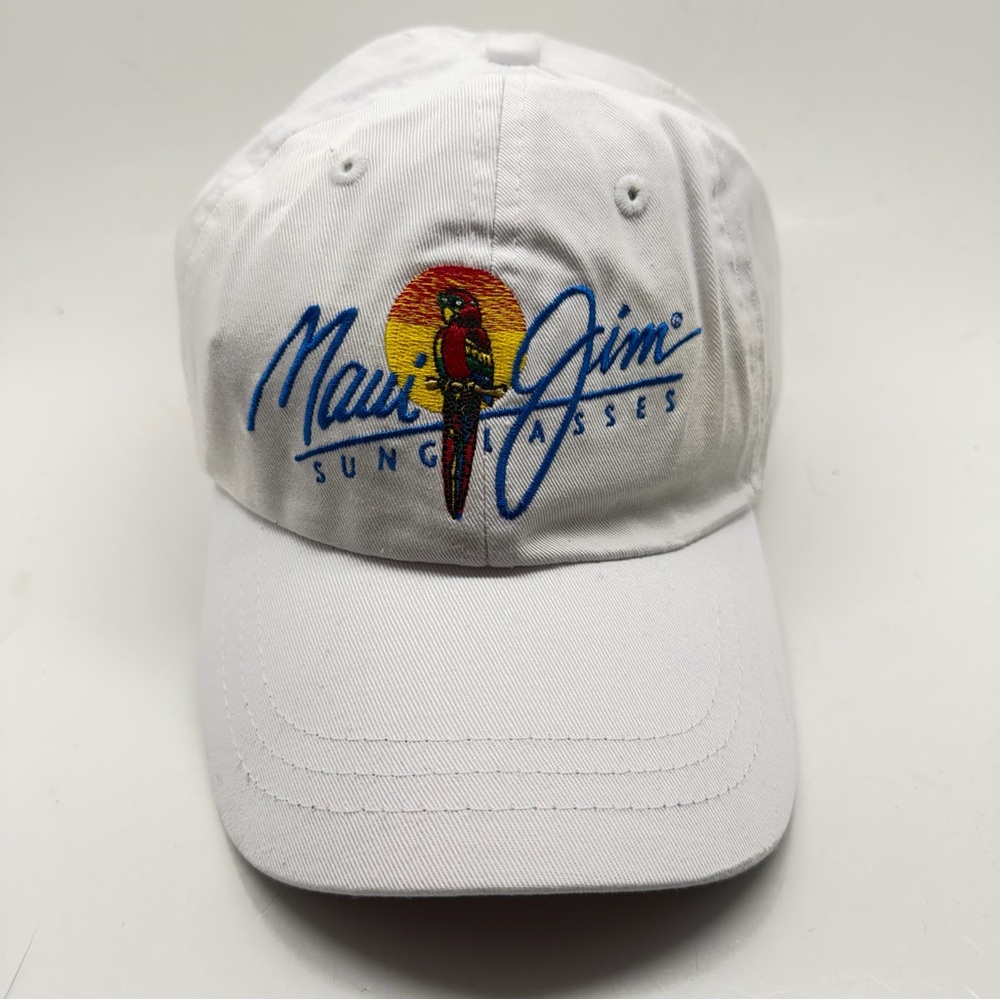 Vintage Maui Jim White Cap with Colorful Parrot Patch